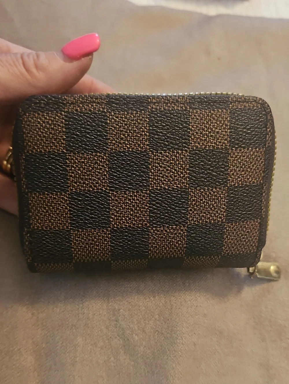 Designer Inspired  Brown Checkered Zip Wallet - Designer Style Womens Accessory